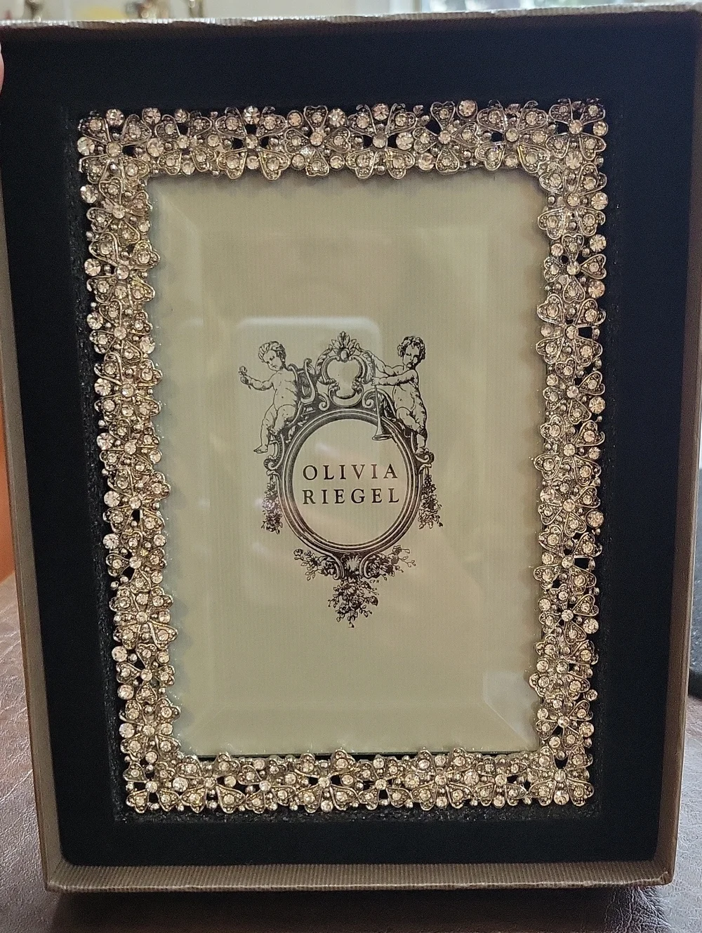 ​Olivia Riegel Silver Evie Crystal 4x6 Photo Picture Frame NEW RT1365